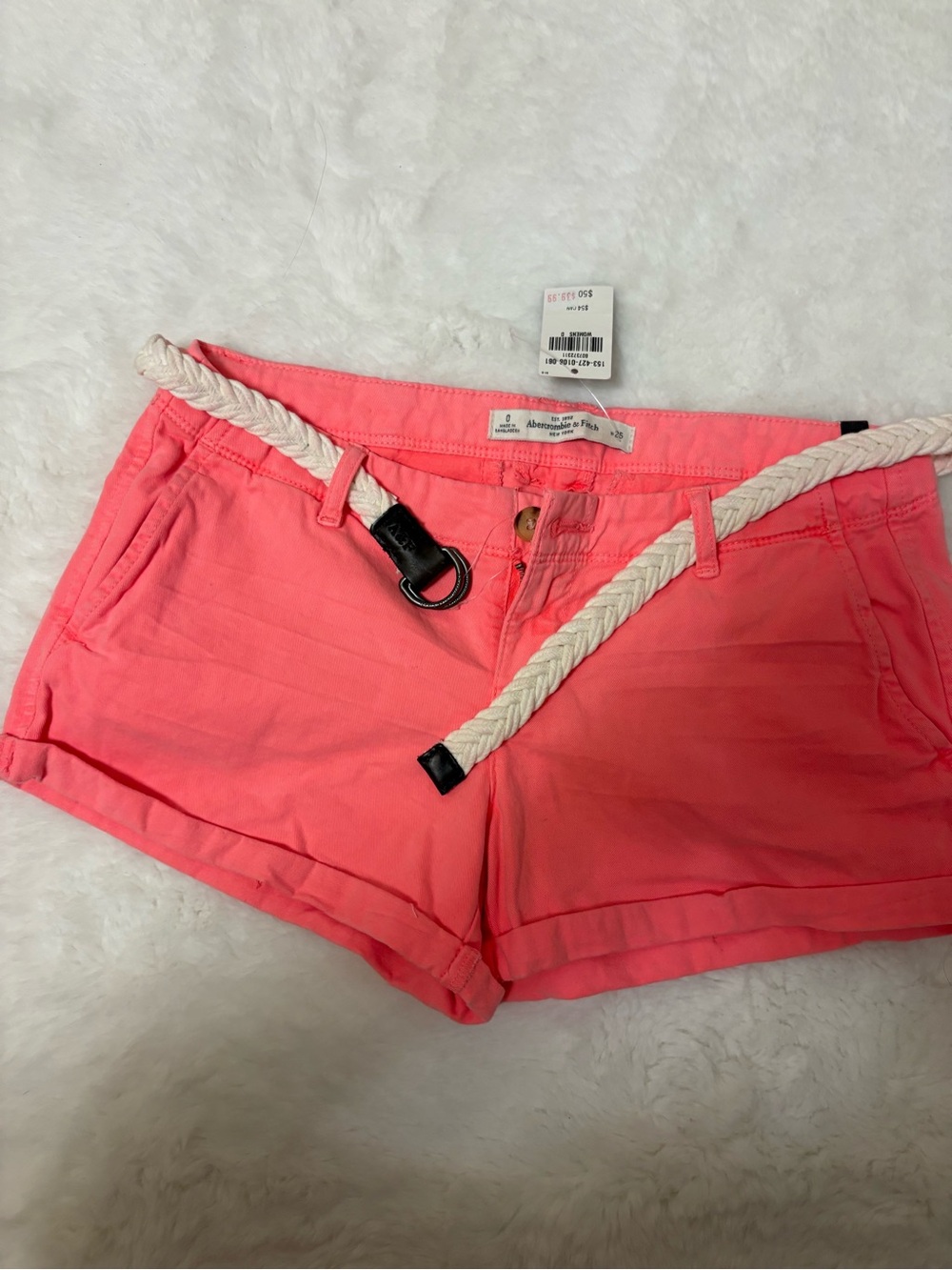 Abercrombie & Fitch Coral Pink Women's Jean Shorts with Braided Rope Belt